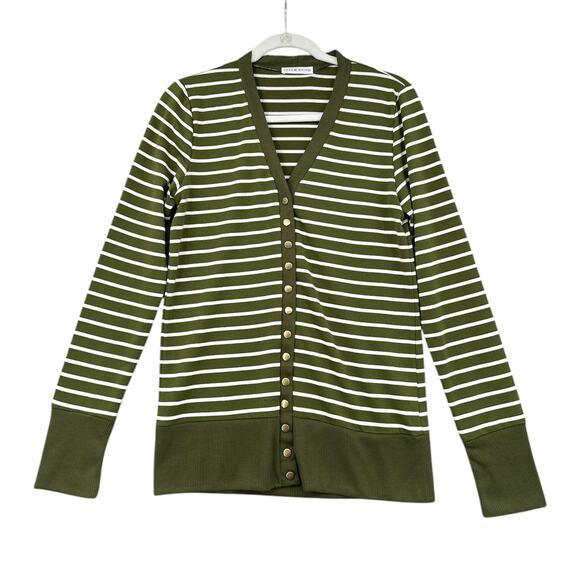 COCO AND MAIN Green White Striped V-Neck Button‎ Down Long Sleeve Cardigan XL - Picture 1 of 7